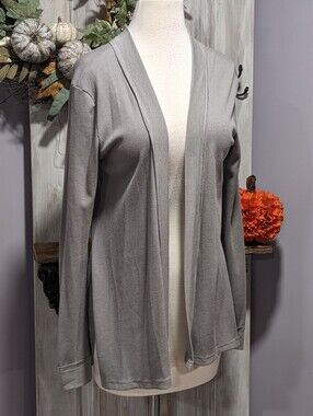 Elan Light Gray Waffle Weave Open Cardigan